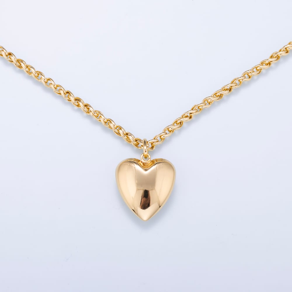 16K Gold Filled 5mm Chubby Heart Minimalist Wheat Chain 33 Inch Necklace | WA-02289