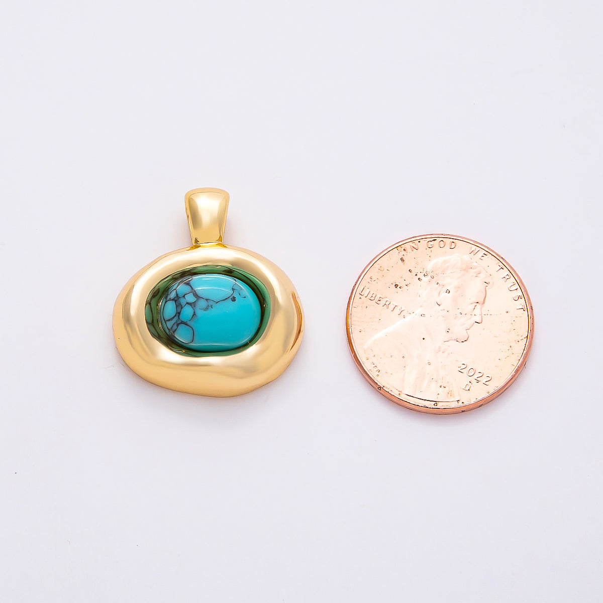 16K Gold Filled 22mm Cabochon Gemstone Oval Molten Bezel Pendant | Charms-00867 ~ Charms-00873