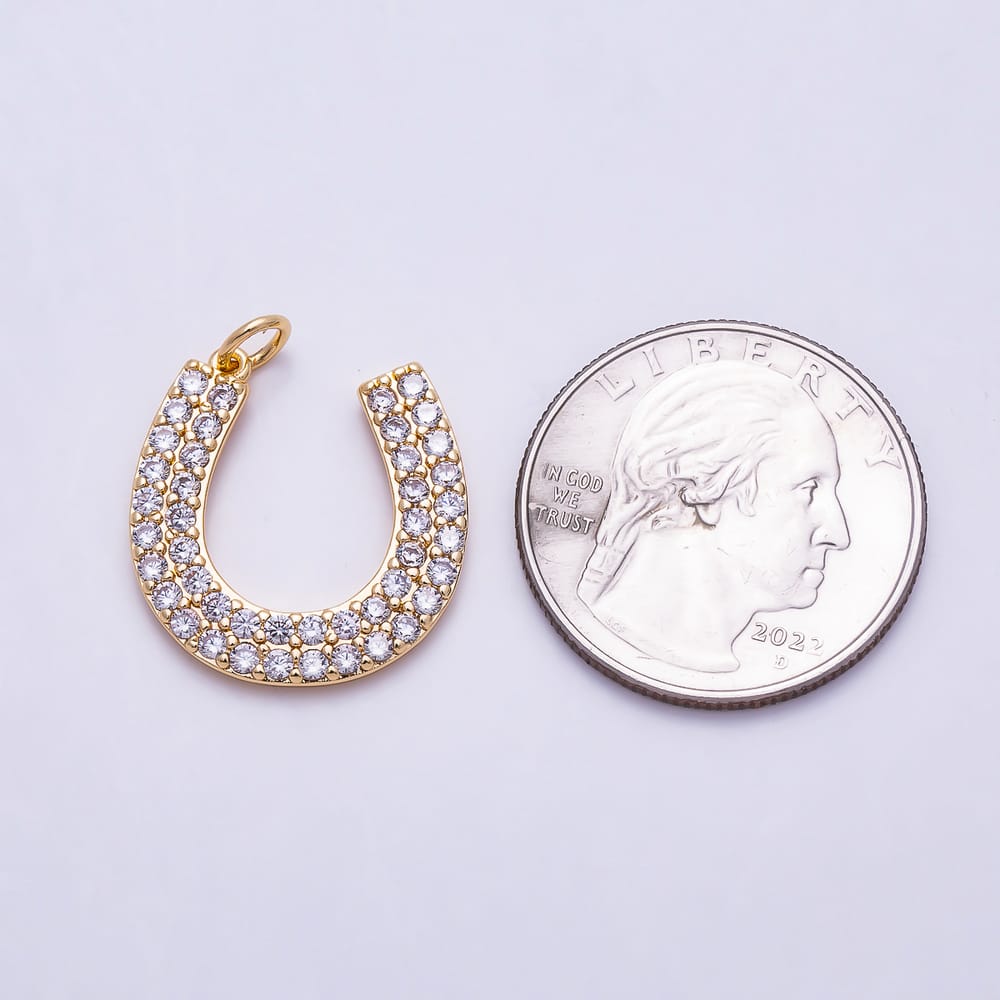 16K Gold Filled 20mm Double Row Clear Micro Paved CZ Horseshoe Lucky Charms | Charms-02202