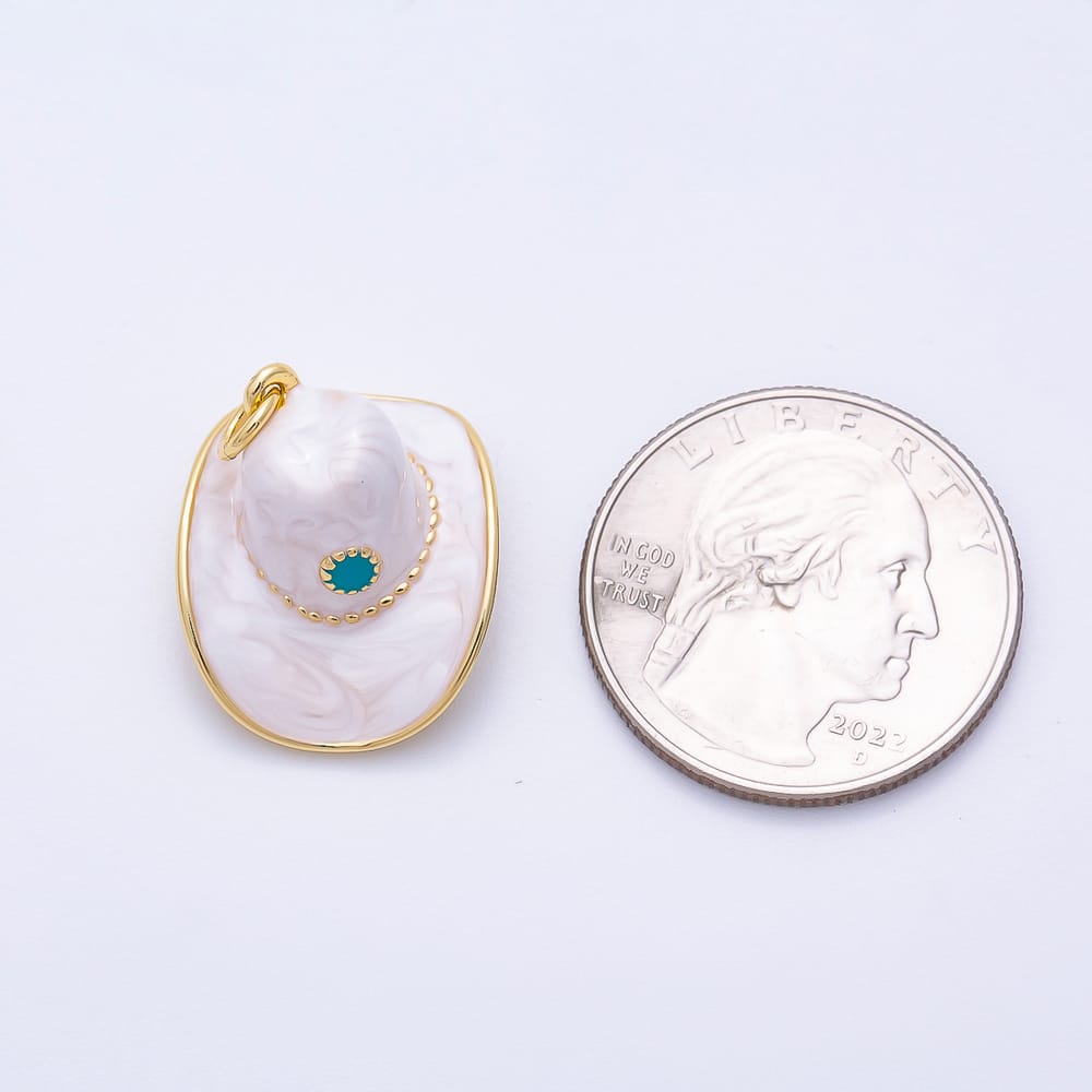 16K Gold Filled 20mm White Enamel Western Cowboy Hat Charm in Gold & Silver | Charms-02574 Charms-02575