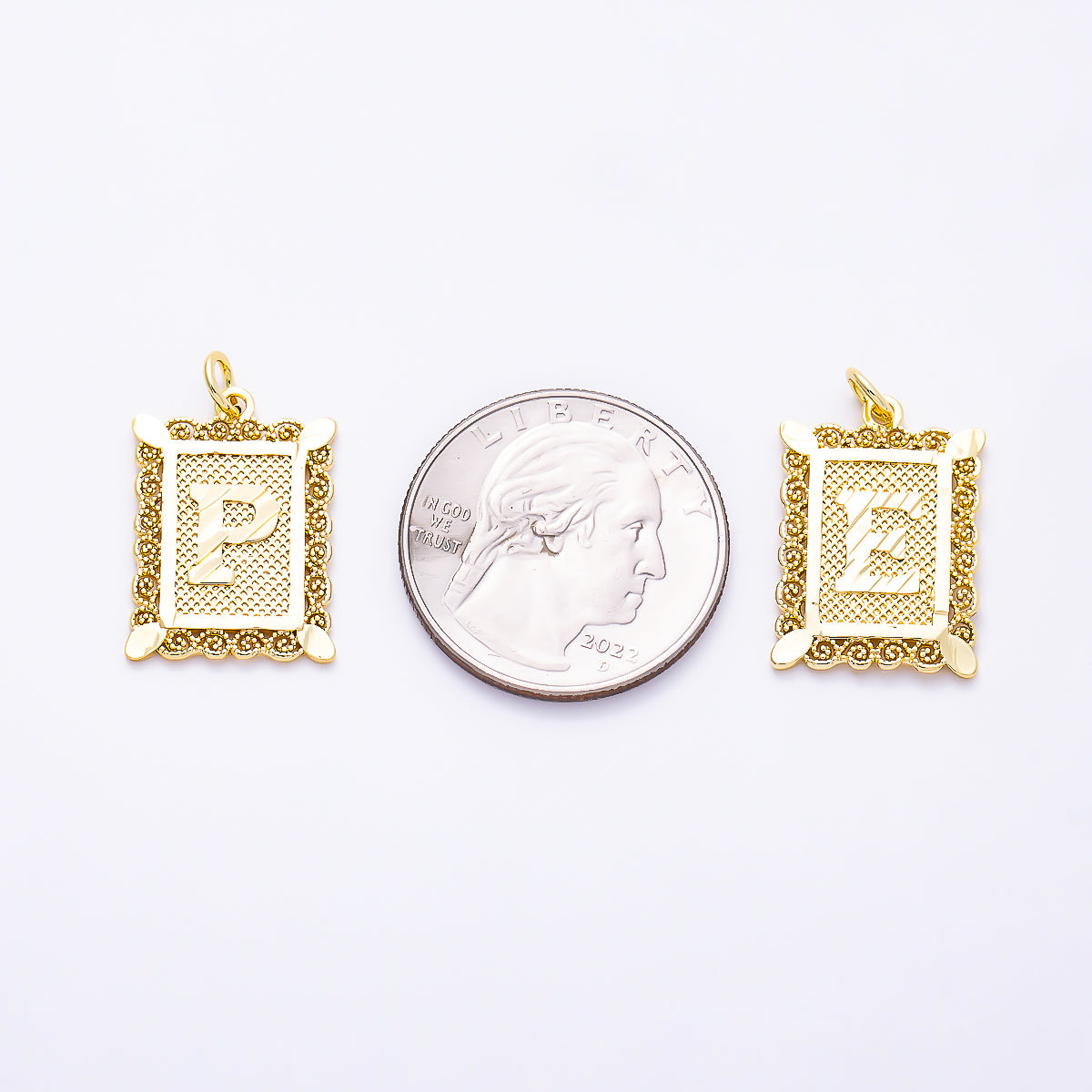16K Gold Filled 21mm Vintage Tile Tag Initial Alphabet Charm (A–Z) | Charms-01952 - Charms-
