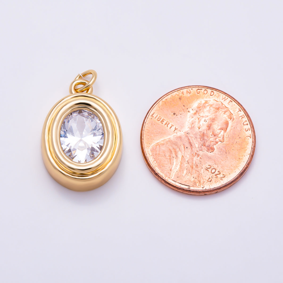 16K Gold Filled 19mm Clear CZ Oval Geometric Bezel Charm | Charms-01916 - Charms-01917