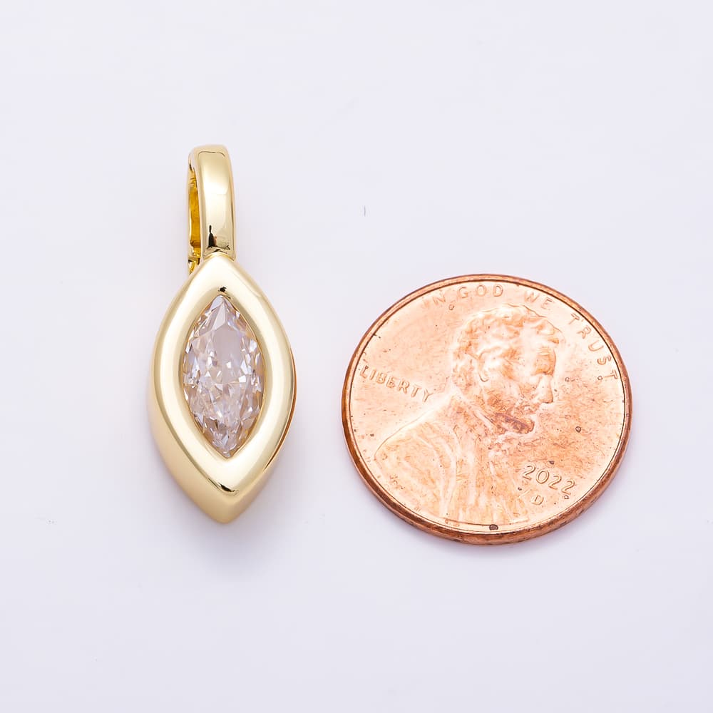16K Gold Filled 26mm Clear Marquise CZ Bezel Set Pendant | Charms-02094
