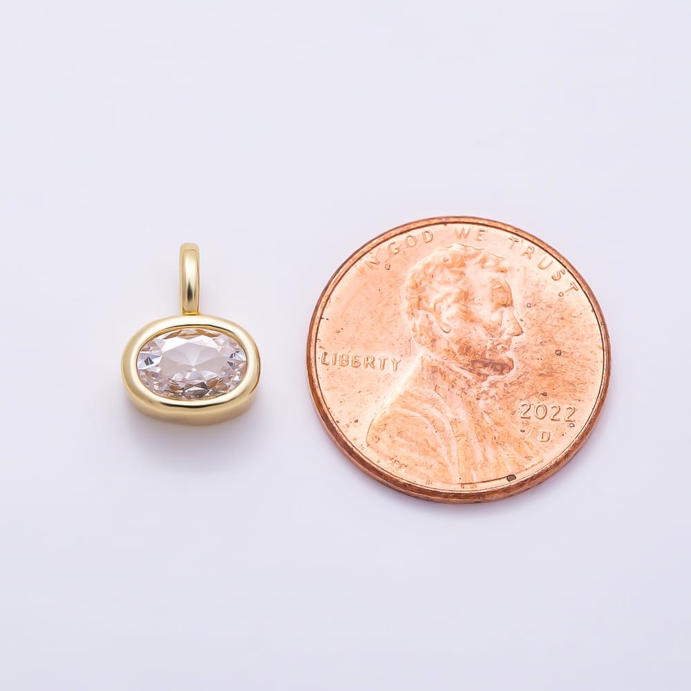 16K Gold Filled 11mm Clear CZ Oval Bezel Mini Pendant in Gold & Silver | Charms-02103 Charms-02104