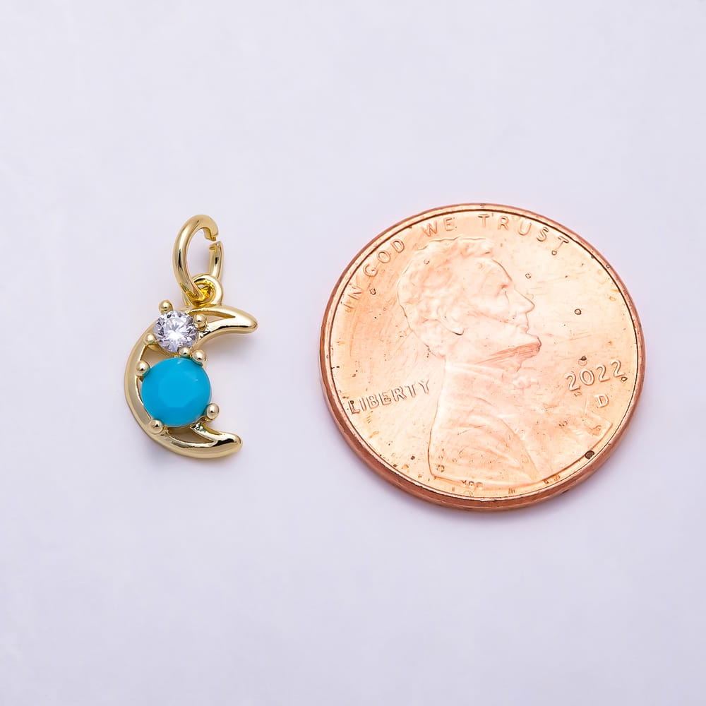 16K Gold Filled 11mm Turquoise Clear CZ Minimalist Crescent Moon Celestial Charm | Charms-02111 - Charms-02112