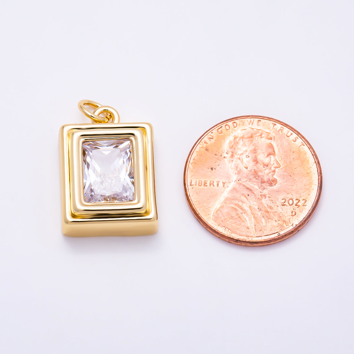 16K Gold Filled 18mm Clear CZ Geometric Rectangular Bezel Charm | Charms-01912 - Charms-01913