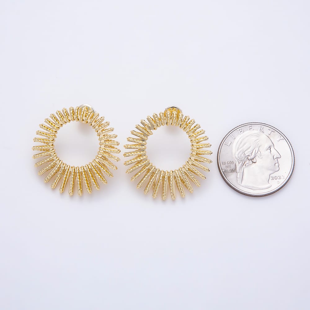 16K Gold Filled 28mm Sunburst Round Ribbed Open Stud Earrings| Earrings-00895
