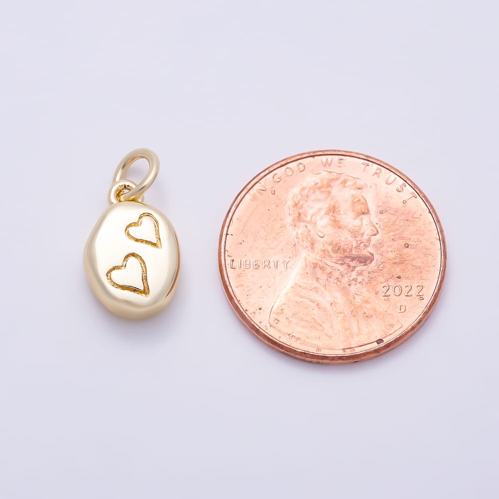 16K Gold Filled 12mm Minimalist Nugget Pebble Engraved Double Love Heart Charm | Charms-02131 - Charms-02132