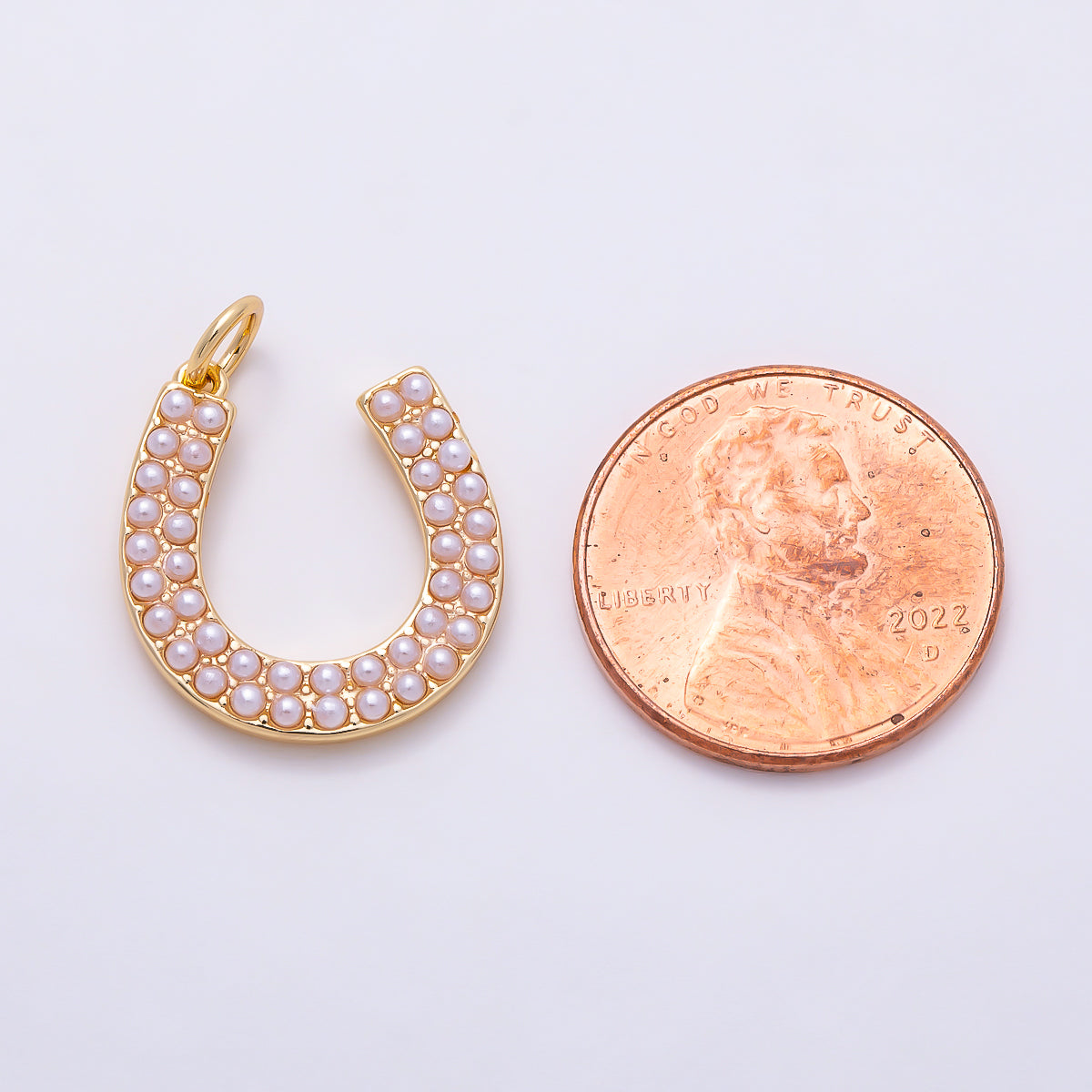 16K Gold Filled 18mm Double-Row Shell Pearl Horseshoe Lucky Charm | Charms-01688 - Charms-01689