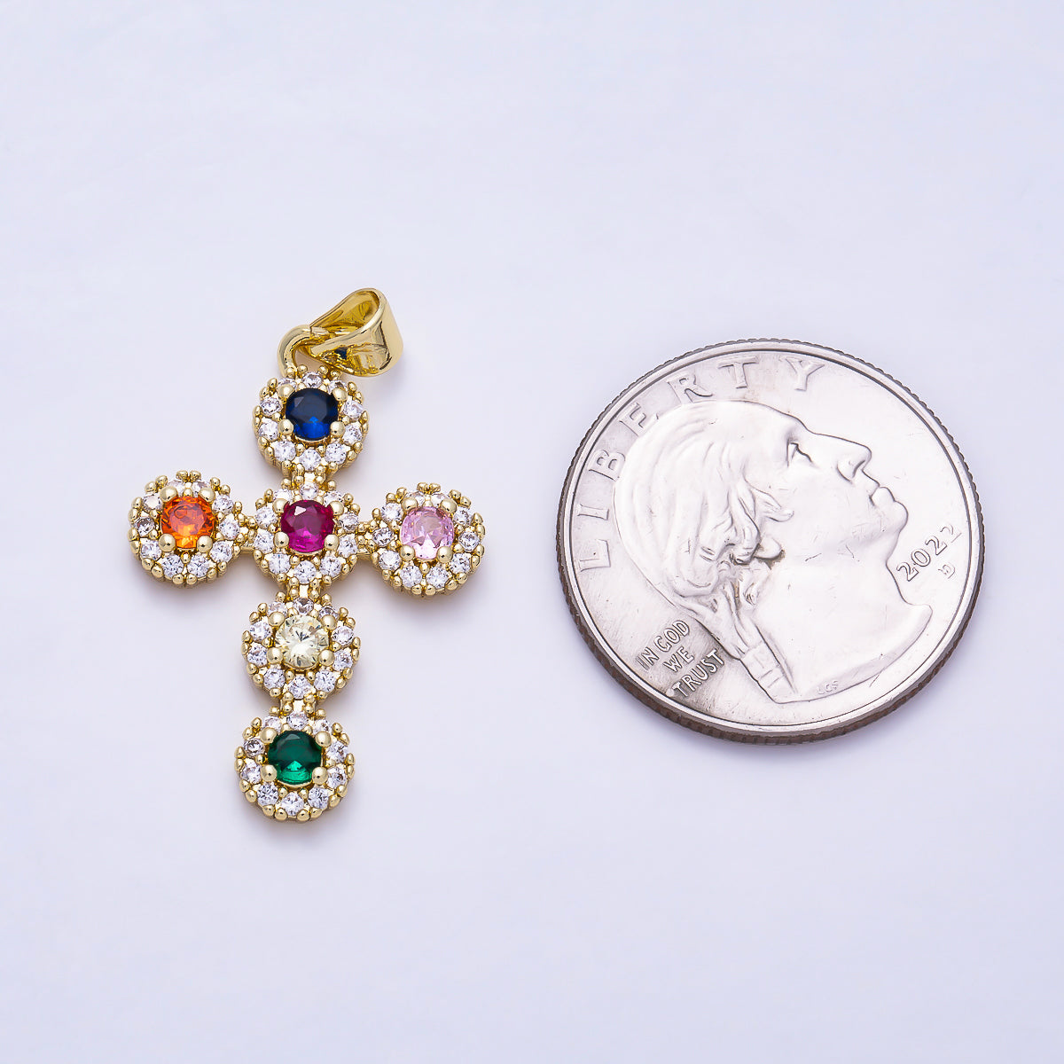 16K Gold Filled 29mm Multi Color Micro Paved CZ Cross Religious Pendant | Charms-01918 - Charms-01920