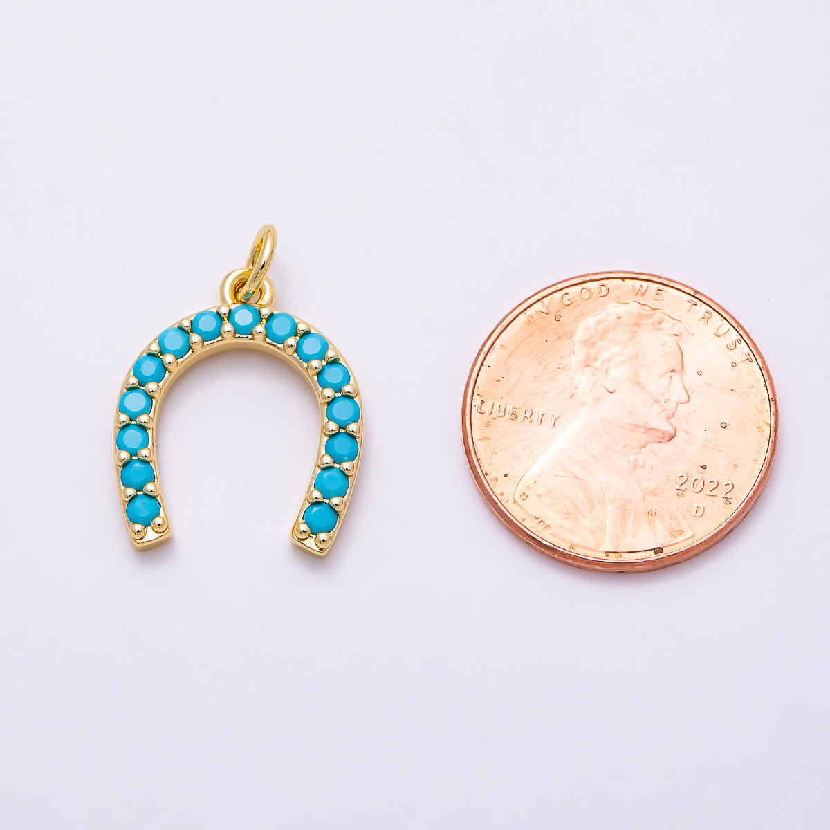 16K Gold Filled 18mm Turquoise Micro Paved Horseshoe Lucky Charm in Gold & Silver | Charms-02027 Charms-02028