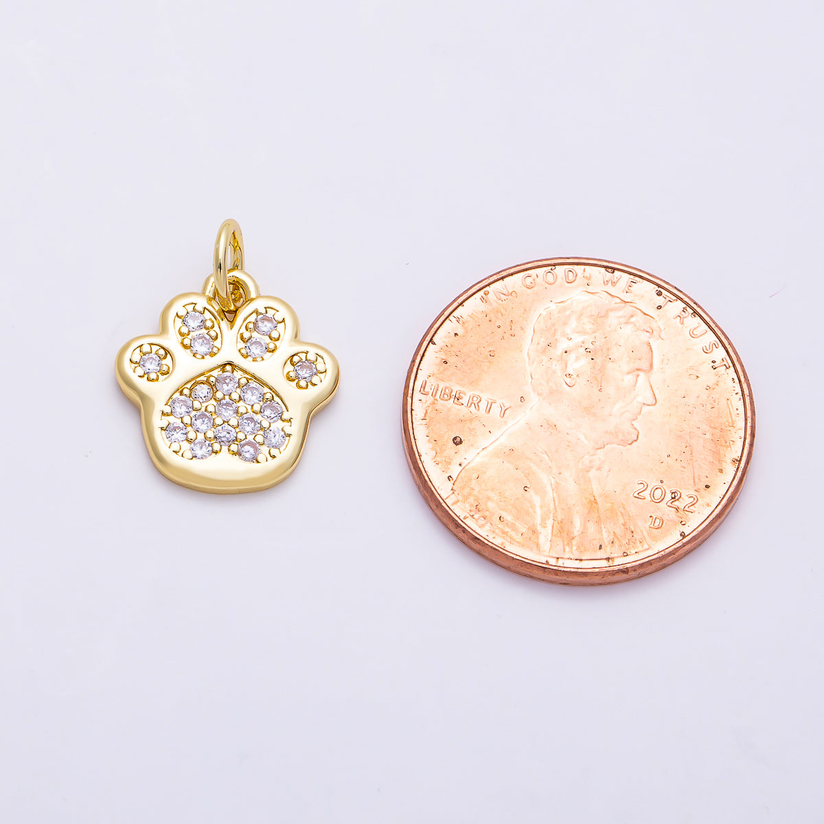 16K Gold Filled 13mm Micro Paved CZ Pet Paw Print Animal Charm | Charms-01468