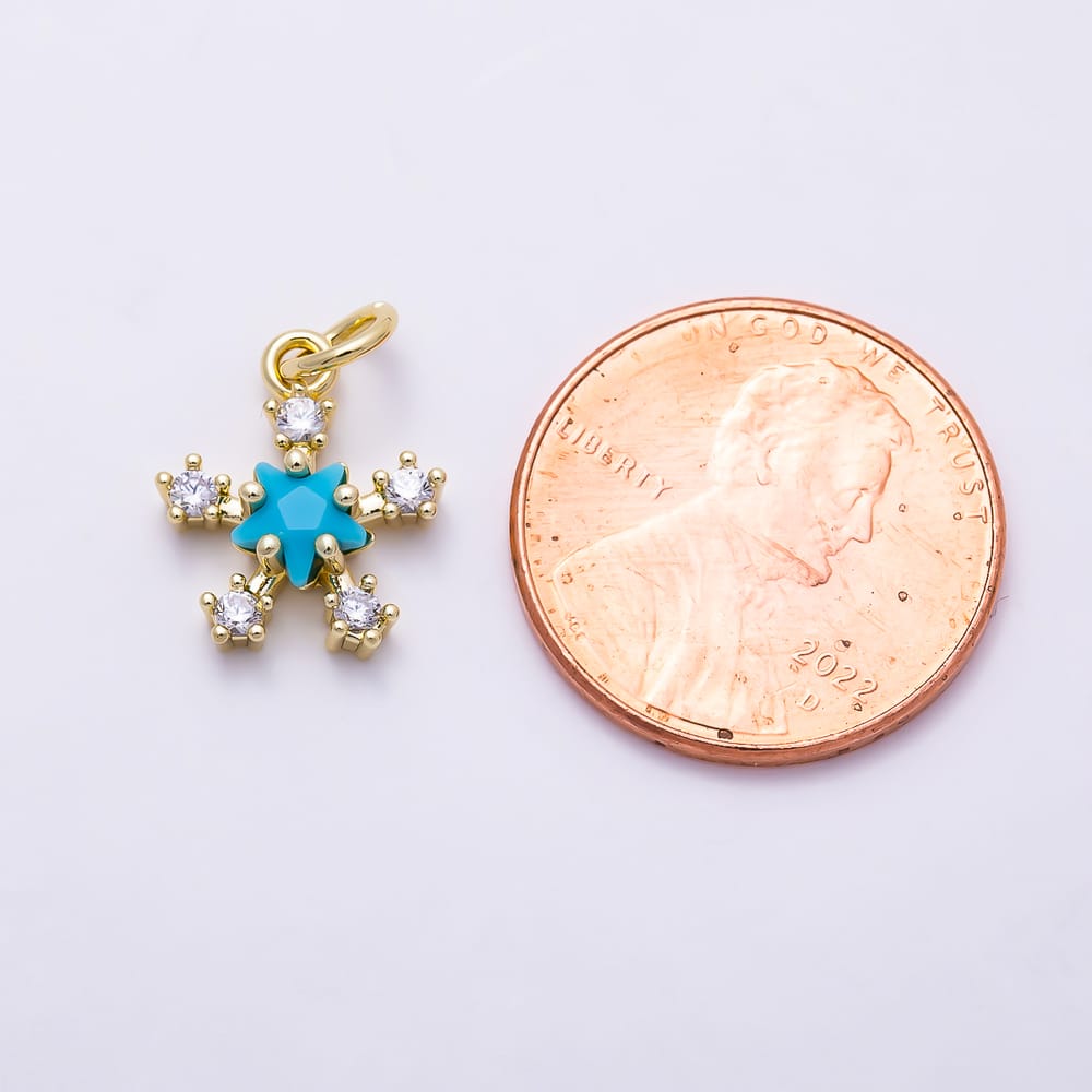 16K Gold Filled 13mm Turquoise Center & Prong Set Clear CZ Starburst Celestial Charm | Charms-02163 - Charms-02164