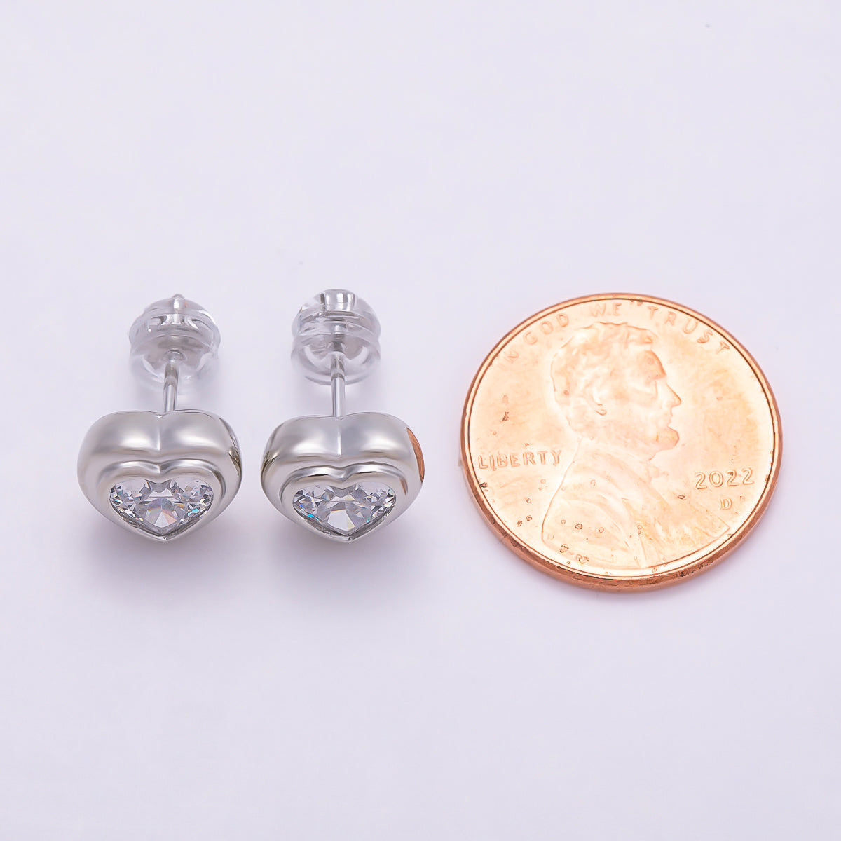 16K Gold Filled 9mm Clear CZ Love Heart Bezel Stud Earrings in Gold & Silver | Earrings-00417 Earrings-00418