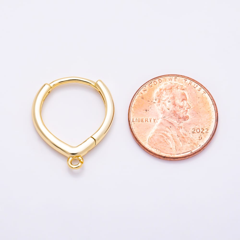 16K Gold Filled 21mm Simple Plain V-Shape Huggie Hoop Earring | Findings-00600