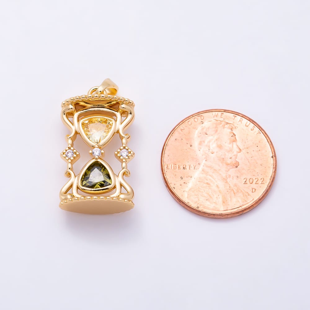 16K Gold Filled 21mm Yellow Green CZ Hourglass Pendant in Gold & Silver | Charms-02342 Charms-02343