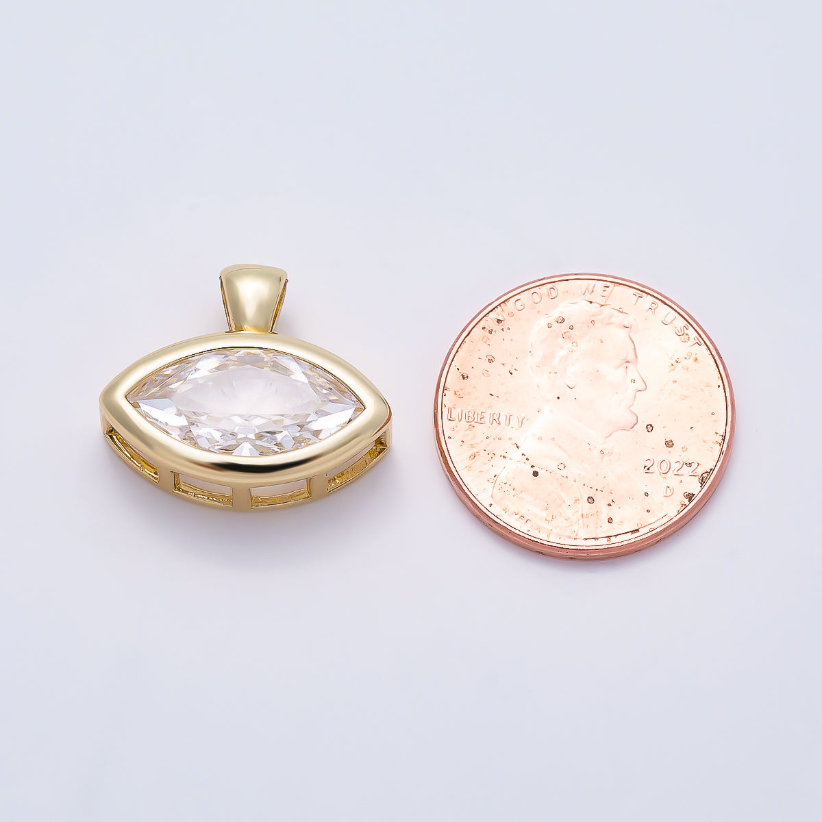 16K Gold Filled 15mm Clear Marquise CZ Ribbed Bezel Mini Pendant in Gold & Silver | Charms-01227 Charms-01228