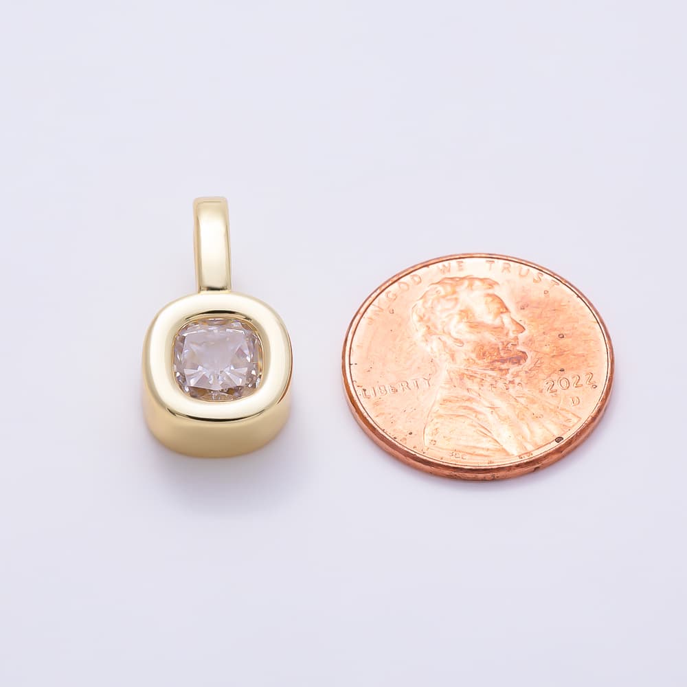 16K Gold Filled 19mm Clear Cushion CZ Minimalist Square Bezel Set Pendant | Charms-02097