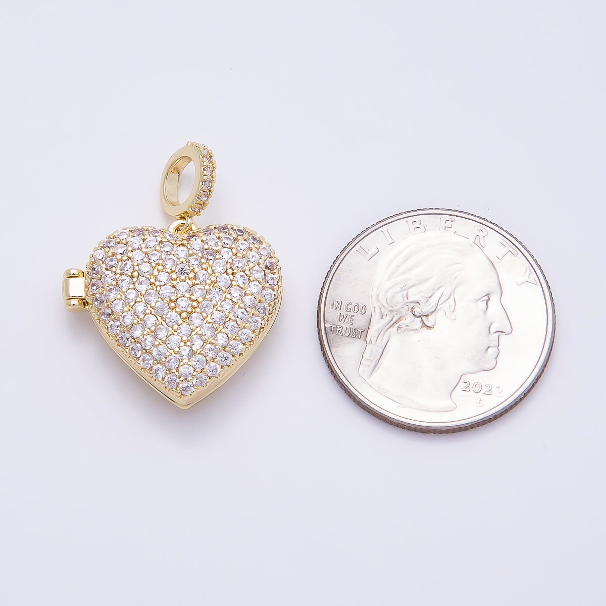 16K Gold Filled 22mm Micro Paved CZ Love Heart Locket Pendant | Charms-01033