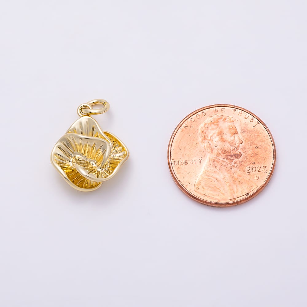 16K Gold Filled 16mm Organic 3D Wavy Mushroom Ribbed Charm | Charms-02142 - Charms-02143