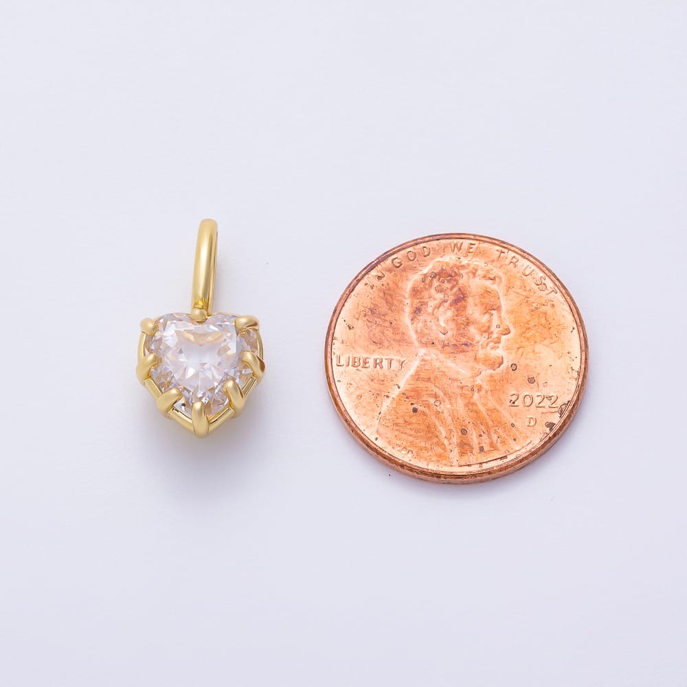 16K Gold Filled 17mm Heart Clear CZ Georgian Set Bezel Solitaire Pendant in Gold & Silver | Charms-02410 Charms-02411