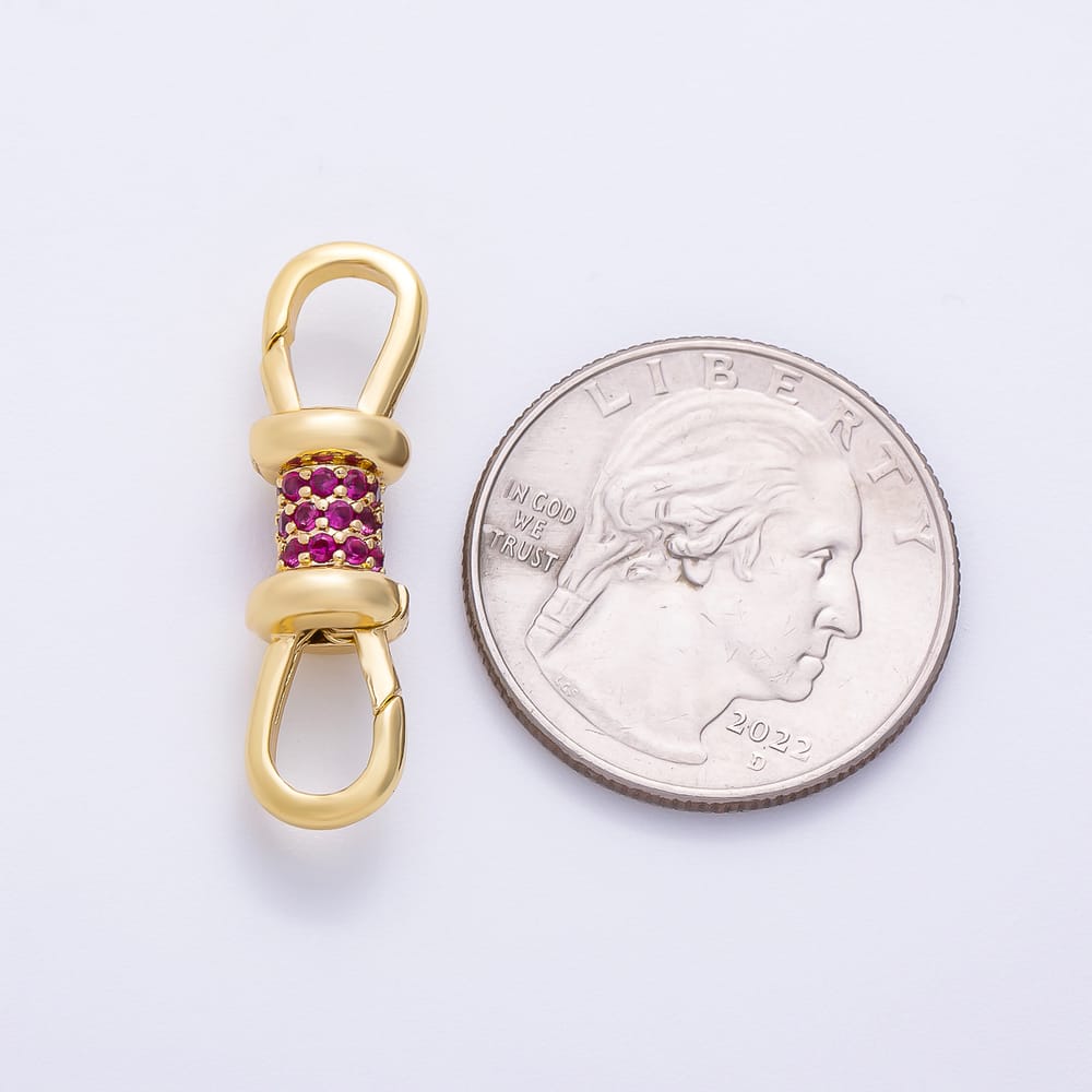 16K Gold Filled 30mm Micro Paved CZ Double Push Gate Clasps Closure Enhancer Findings in Gold & Silver | Findings-00204 ~ Findings-00209