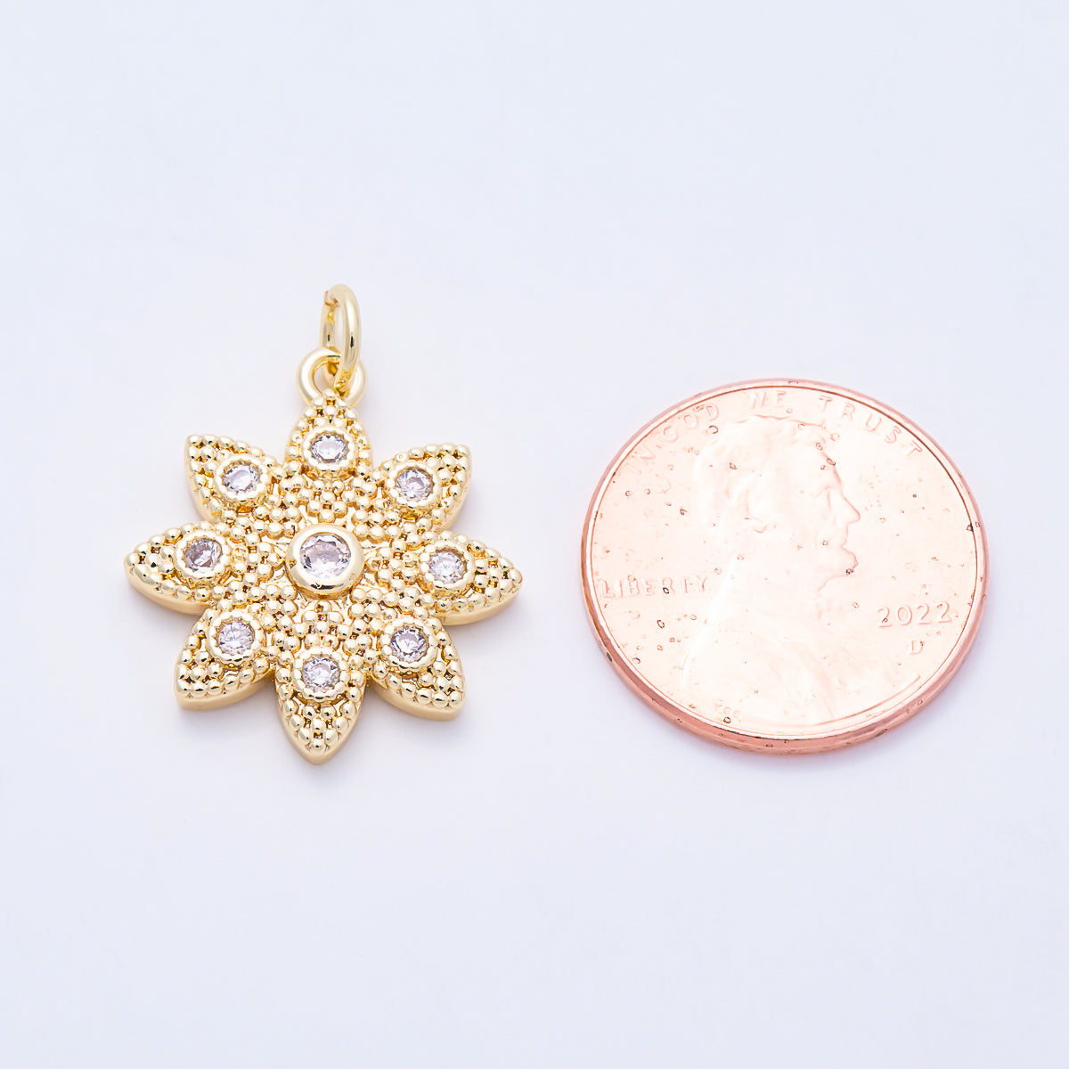 16K Gold Filled 21mm Clear Bohemian Lotus Starburst CZ Celestial Charm | Charms-02043 - Charms-02044