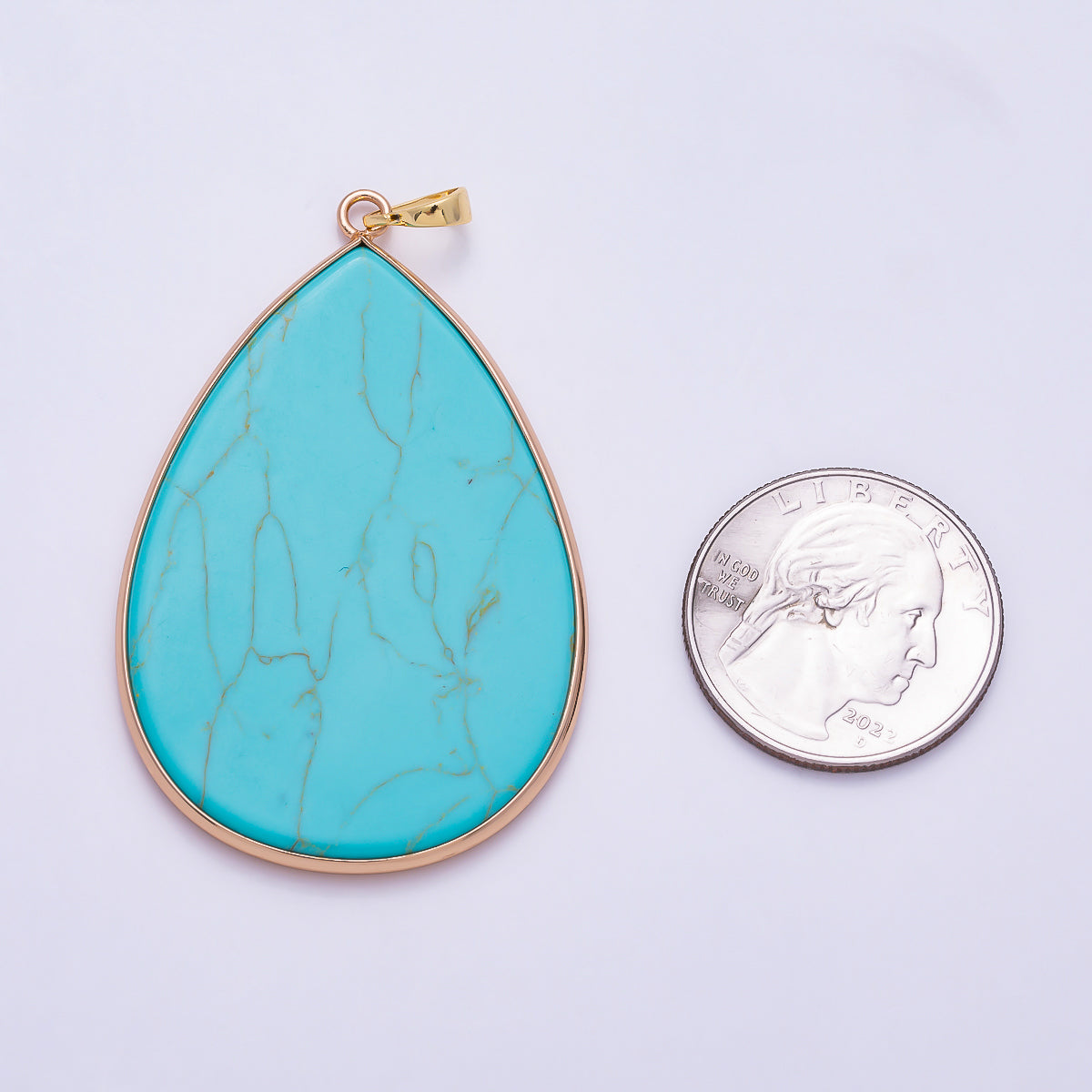 16K Gold Filled 55mm Turquoise Cabochon Natural Gemstone Teardrop Shaped Pendant | Charms-01571