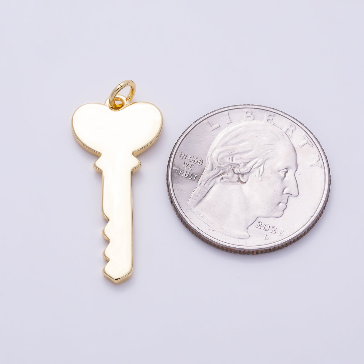 16K Gold Filled 30mm Minimalist Plain Heart Bow Key Charm | Charms-01647