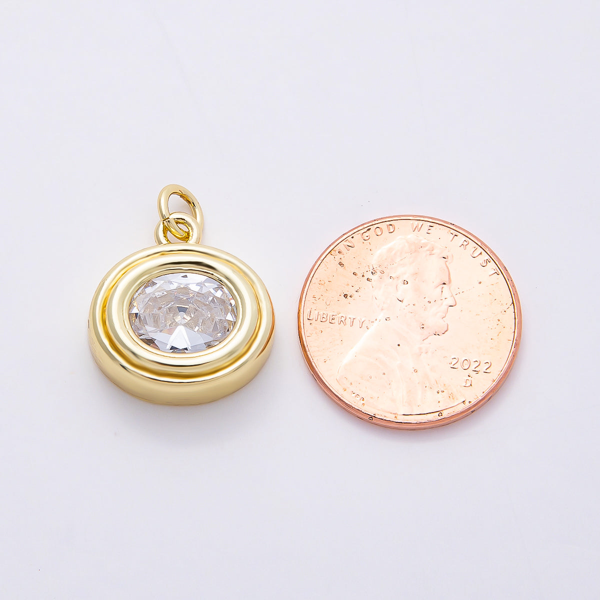 16K Gold Filled 16mm Clear CZ Round Bezel Solitaire Charm | Charms-00759