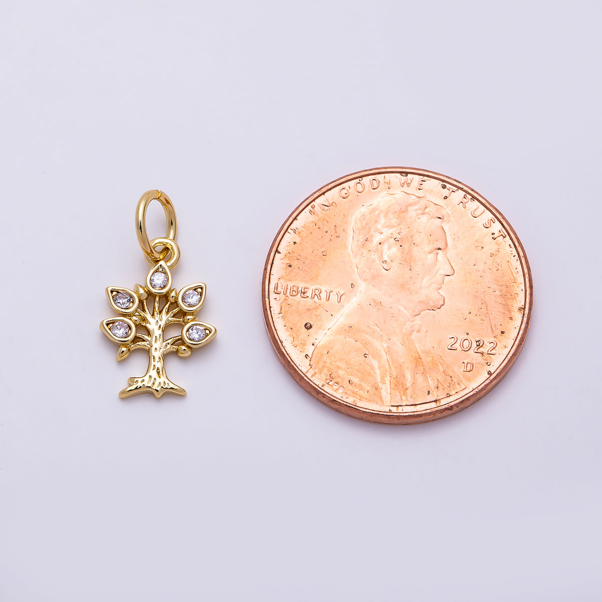 16K Gold Filled 11 mm Clear CZ Teardrop Leaf Tree Charm | Charms-01466