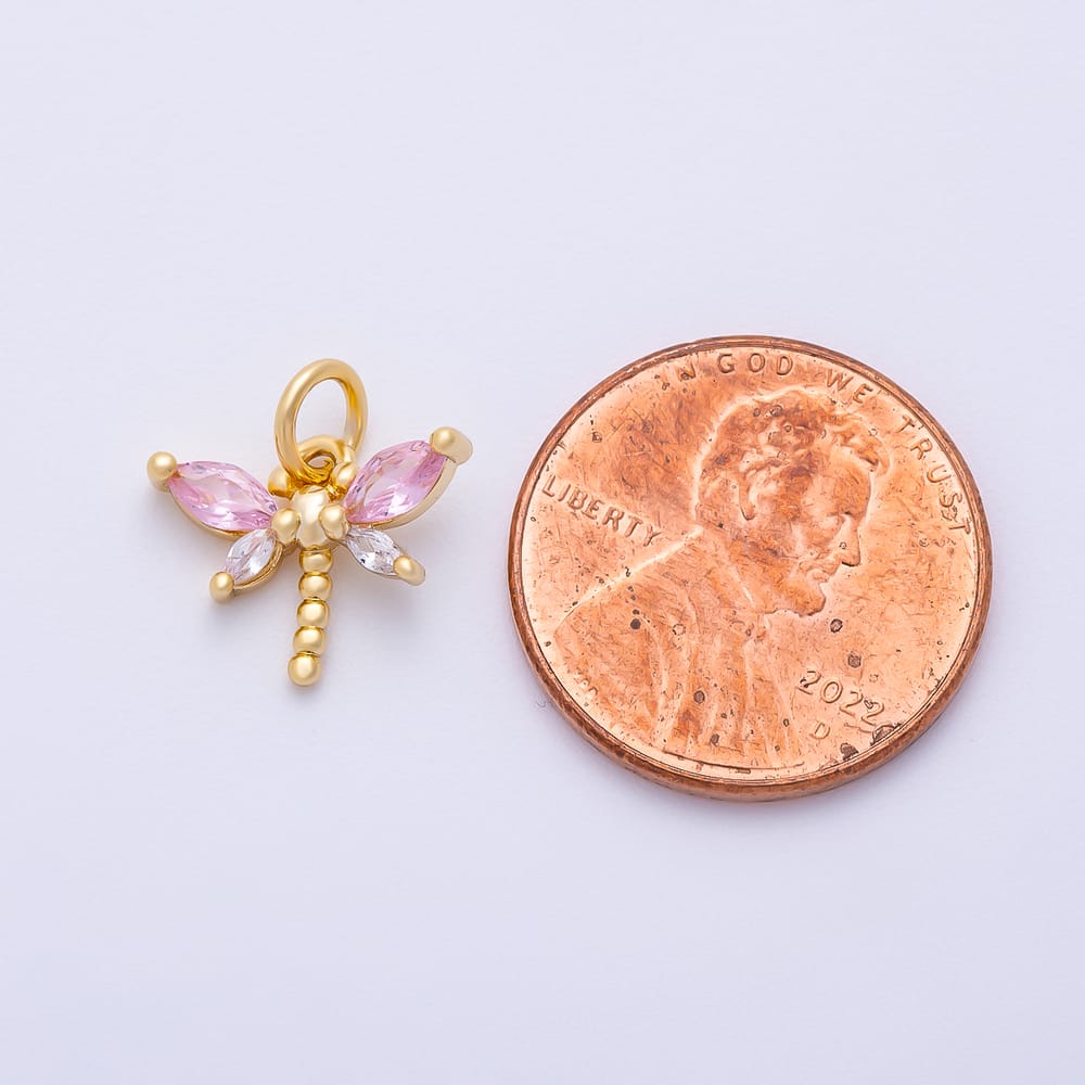 16K Gold Filled 10mm Pink CZ Marquise Dragonfly Insect Charm in Gold & Silver | Charms-02471 Charms-02472