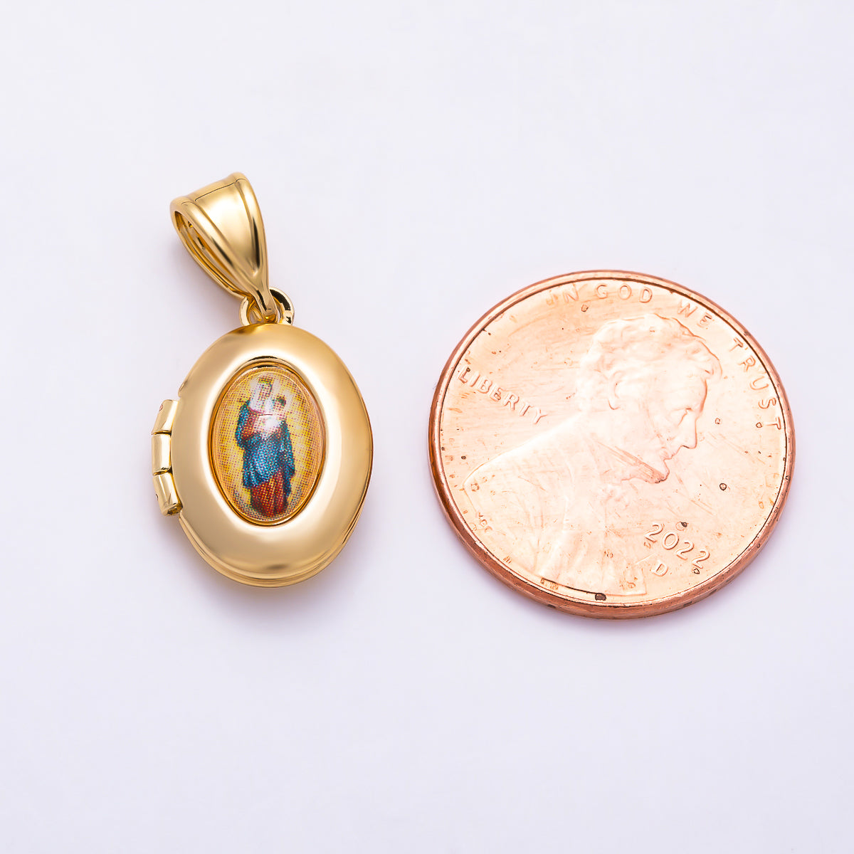 16K Gold Filled 16mm Oval Virgin Mary Hinged Locket Religious Pendant | Charms-02004 - Charms-02005