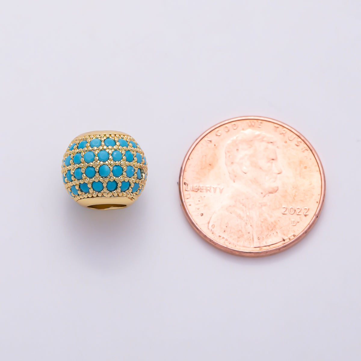 16K Gold Filled 11mm Turquoise Micro Paved CZ Grid Rondelle European Spacer Bead in Gold & Silver | Beads-00560 Beads-00561