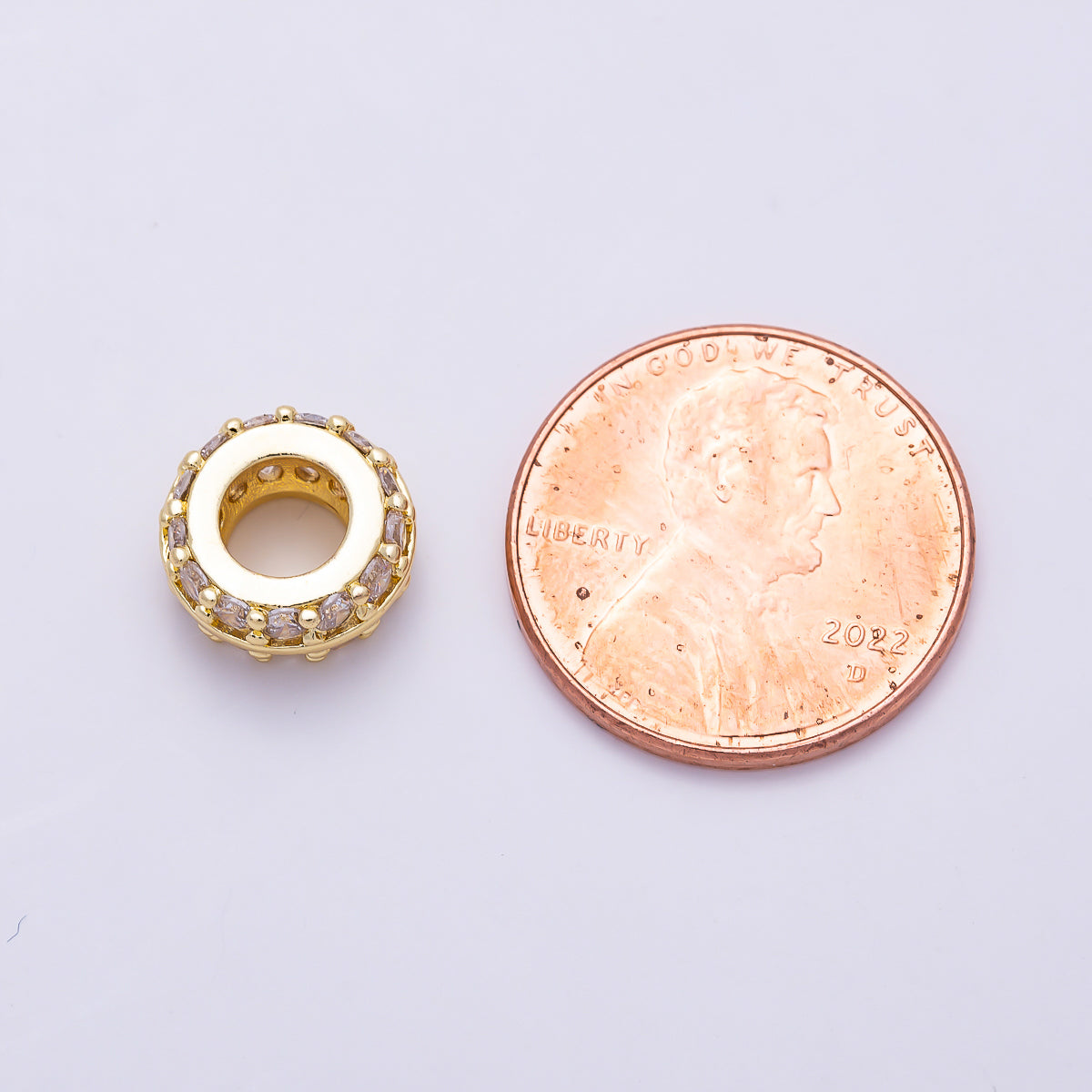 16K Gold Filled 5mm Double Micro Paved CZ Lined Rondelle Bead | Beads-00535