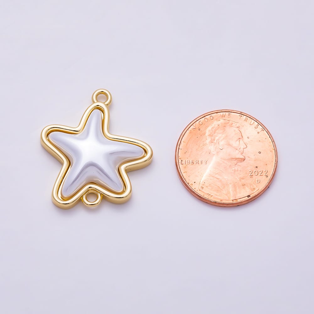 16K Gold Filled 23mm White Shell Pearl Starfish Connector | Connectors-00049