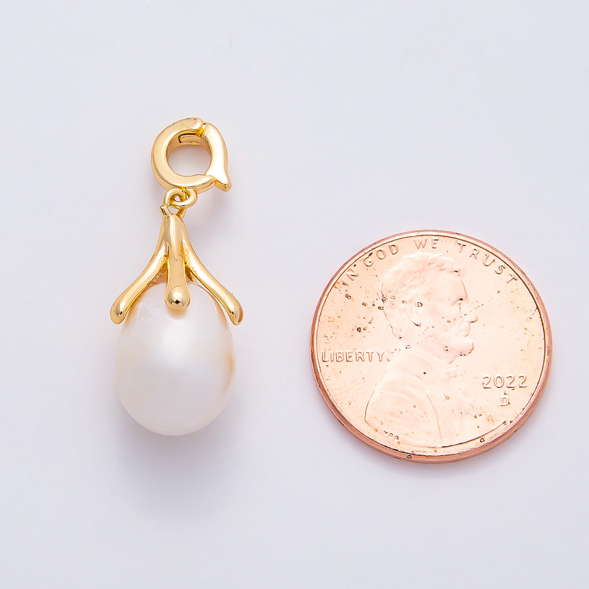 18K Gold Filled 20 Shell Pearl Flower Snap Rondelle Drop Pendant | Charms-01078