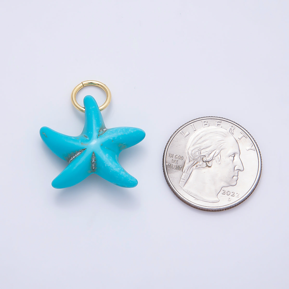 18K Gold Filled 25mm Turquoise, White Agate Gemstone Star Fish Drop Charm | Charms-01405 Charms-01406