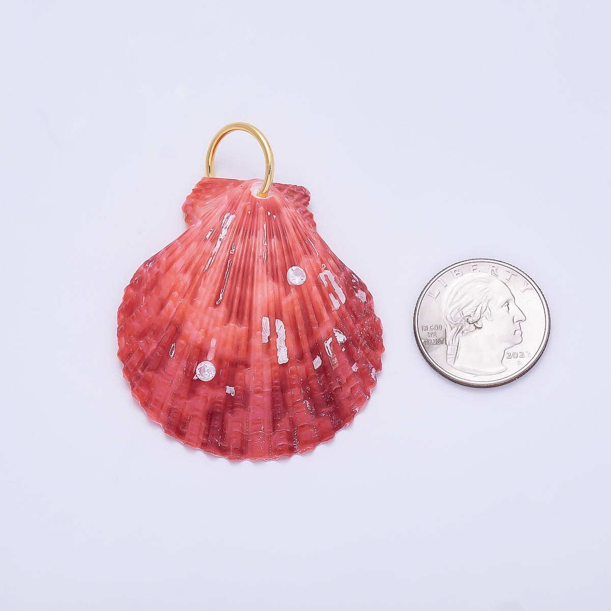 SUMMER 18K Gold Filled 53mm Rhinestone Red Natural Nautilus Conch Clam Sea Shell Charm | Charms-01473