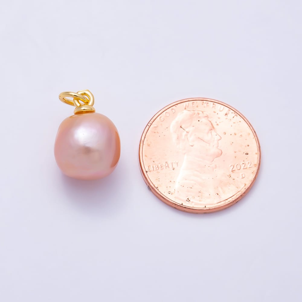 18K Gold Filled 14mm Pink Baroque Natural Freshwater Pearl Charm | Charms-02227