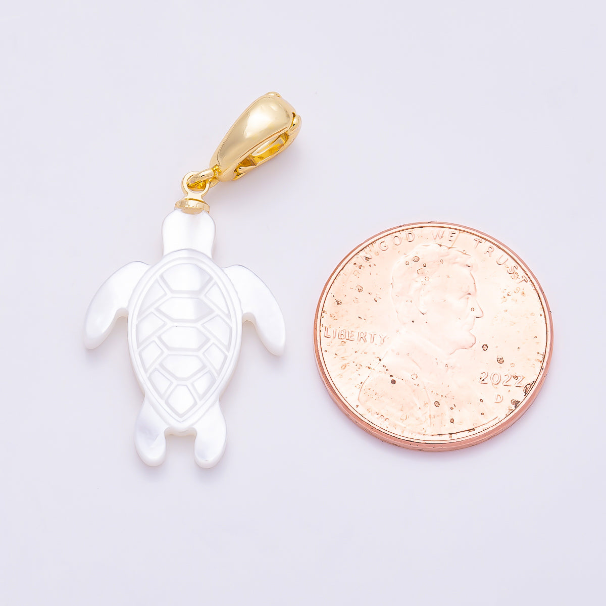 18K Gold Filled 24mm White Shell Pearl Tortoise Turtle Snap Latch Pendant | Charms-01321