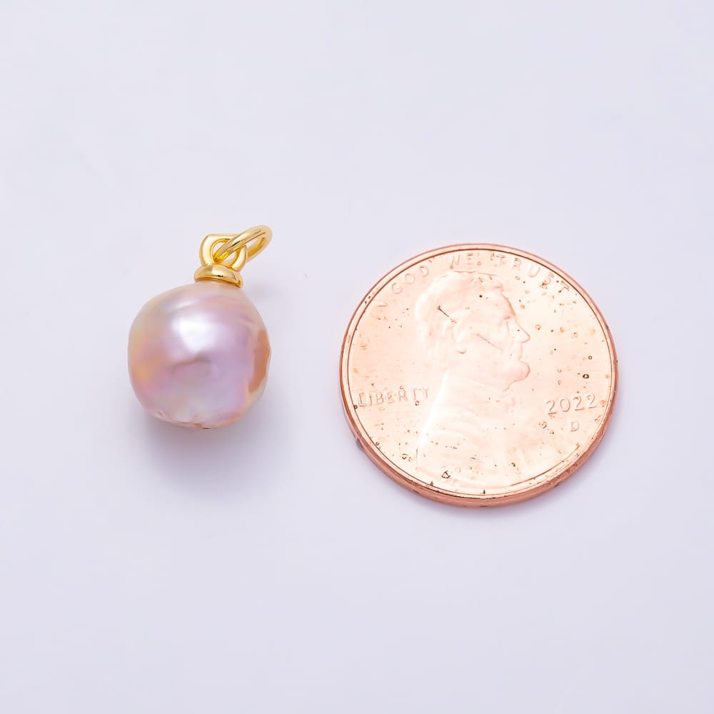 18K Gold Filled 13mm Purple Baroque Natural Freshwater Pearl Mini Charm | Charms-02226