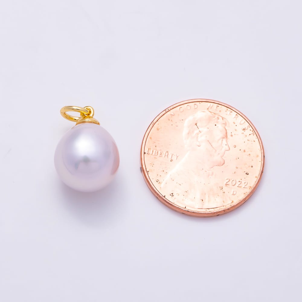 18K Gold Filled 14mm White Natural Freshwater Teardrop Pearl Charm | Charms-02224