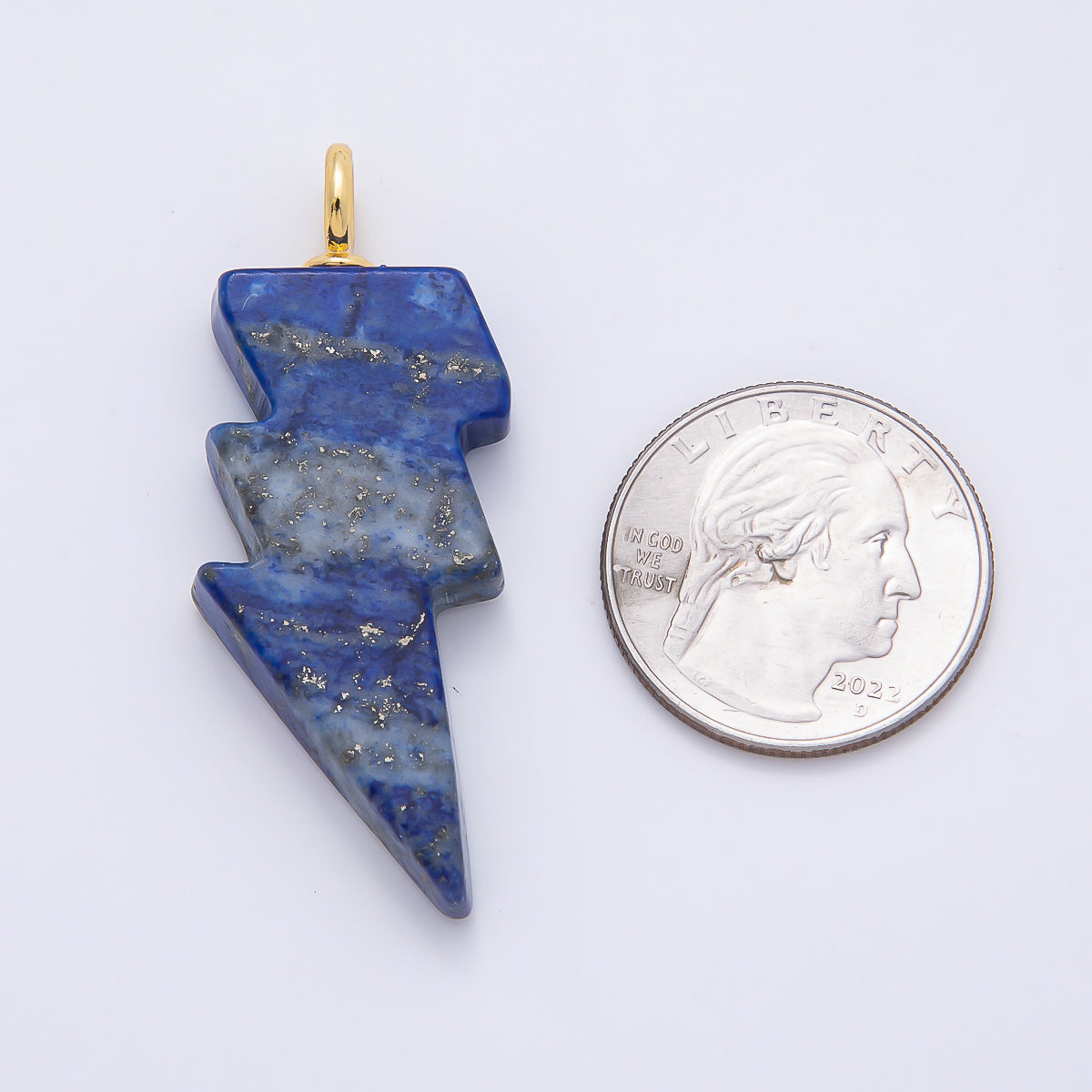 18K Gold Filled 47mm Lapis Lazuli, Amethyst, Agate Gemstone Lightning Bolt Thunder Pendant | Charms-01075 ~ Charms-01077