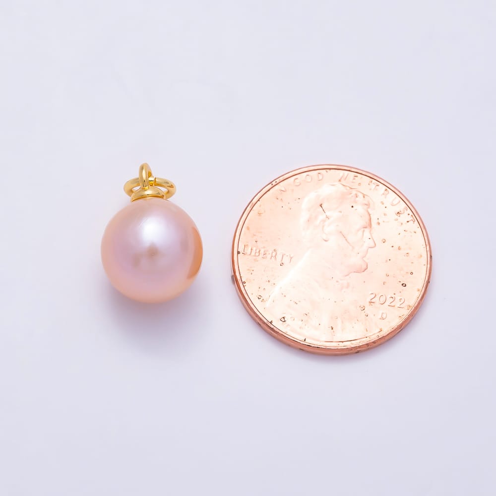 18K Gold Filled 12mm Pink Peach Natural Freshwater Pearl Mini Charm | Charms-02225