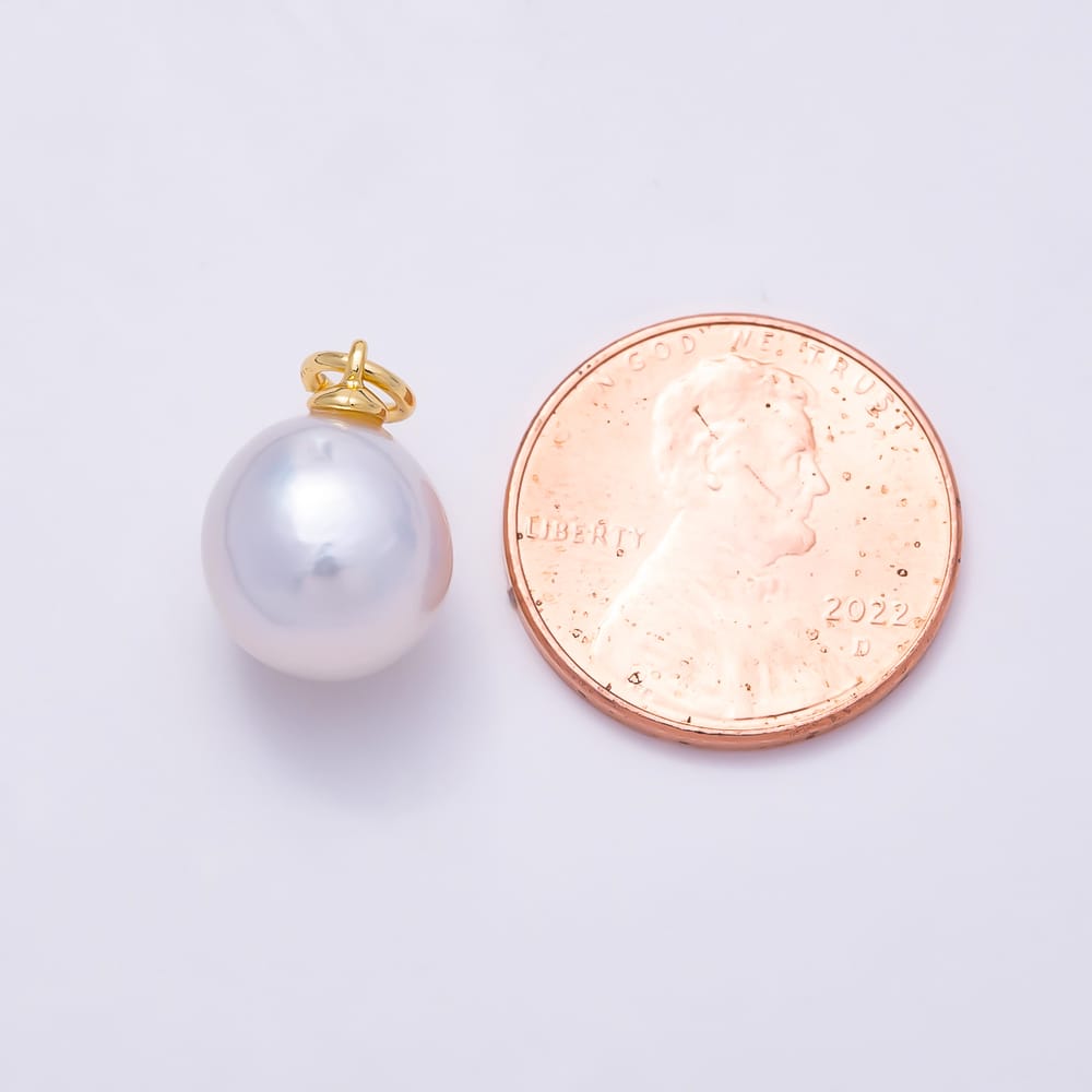 18K Gold Filled 13mm White Round Freshwater Pearl Charm | Charms-02223