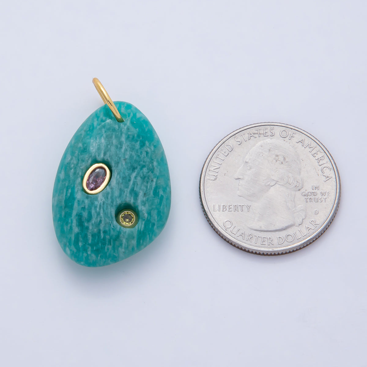 18K Gold Filled 30mm Aventurine, Amethyst, Amazonite, Carnelian, Onyx, Clear Quartz Multicolor CZ Embedded Gemstone Charm | AF1487 - AF1489