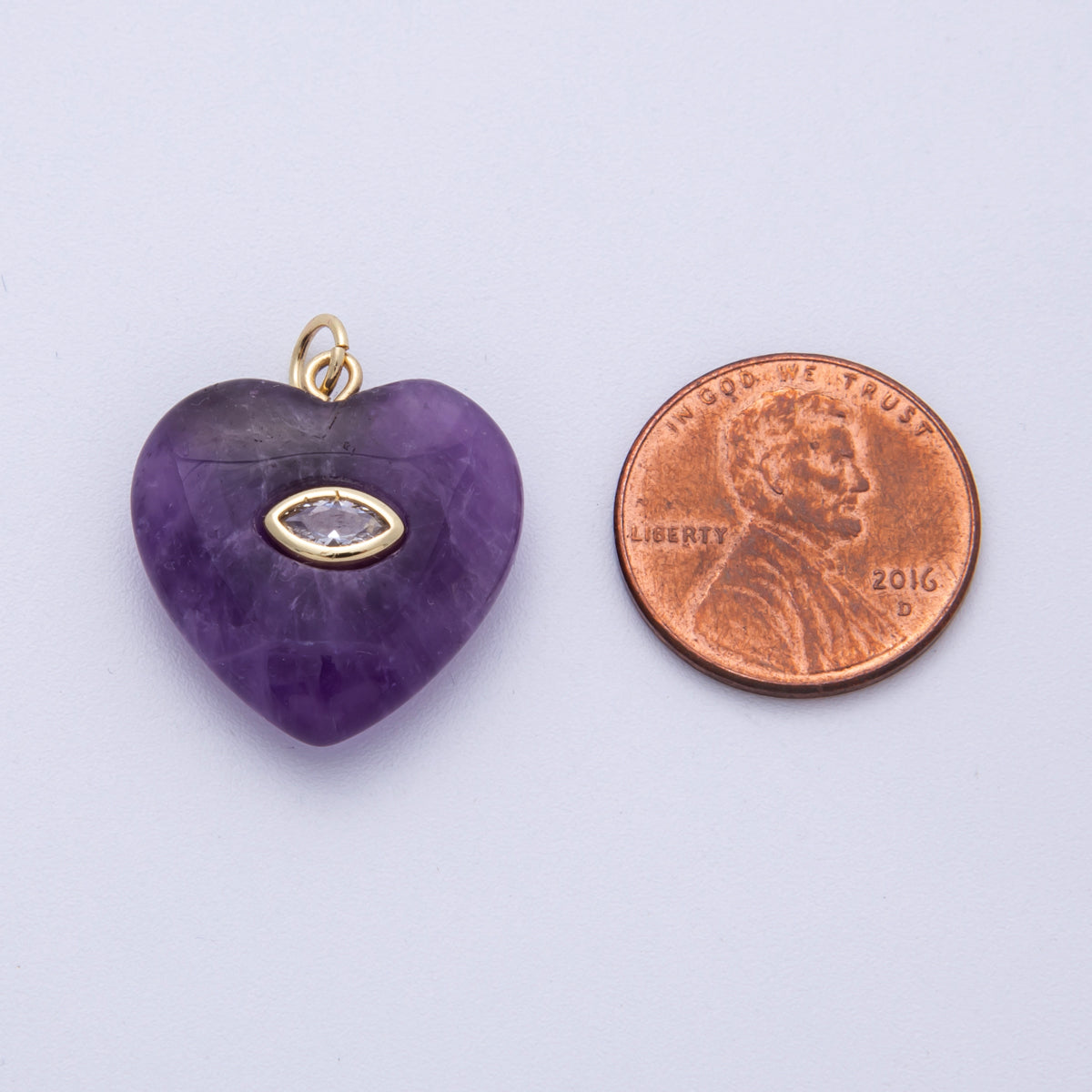 18K Gold Filled 21.5mm Marquise Embedded Rose Quartz, Amethyst, Onyx, Amazonite, Lapis Lazuli, Tiger Eye Heart Charm | AK218 - AK220