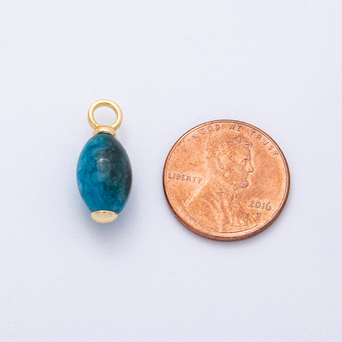18K Gold Filled 20mm Blue Calcite Gemstone Drop Charm | AK143