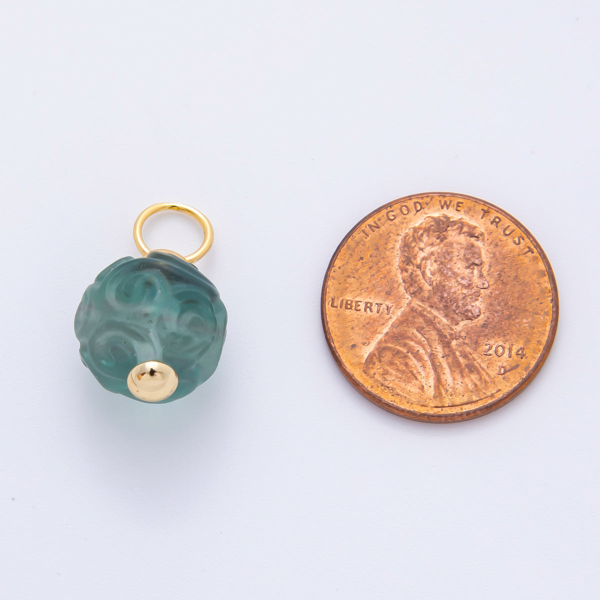 18K Gold Filled 20mm Natural Gemstone Fluorite Textured Ball Charm | E011 E019